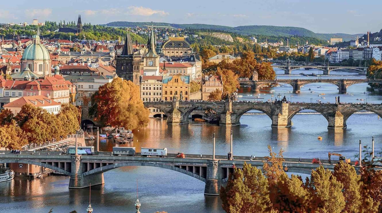 Panoramic view of Prague and the Vltava river